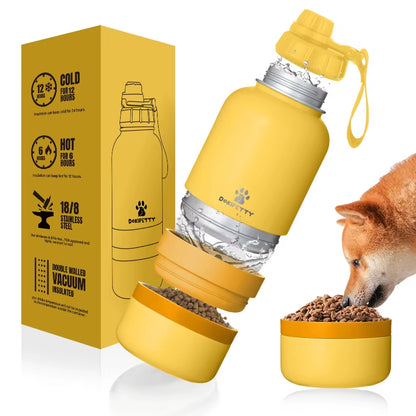 Free Sample Custom Logo 3 in 1 Portable Stainless Steel Pet Feeder Bowl Travel Dog Doggie Water Bottles Products