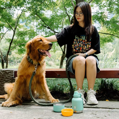 Free Sample Custom Logo 3 in 1 Portable Stainless Steel Pet Feeder Bowl Travel Dog Doggie Water Bottles Products